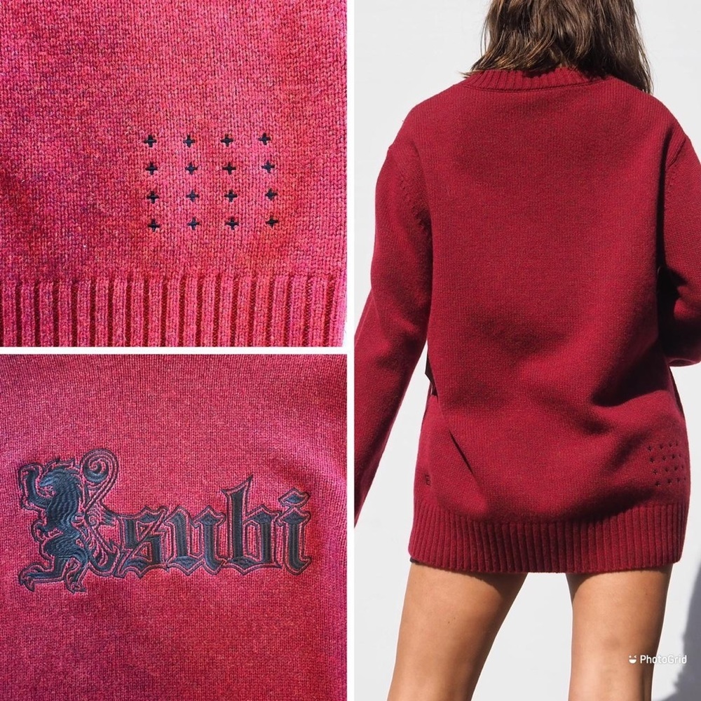 BURGUNDY WOOL KNIT KSUBI SWEATER - Picture 4 of 4
